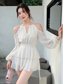 Vestido simple de oficina para mujer - Beis - Ver 5