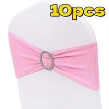 10pcs Elastic Chair Bows Ties With Round Buckle Sliders, Decorative Chair Back Ribbons For Wedding Party - Multicolor - View 19