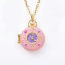 Openable Enamel Pocket Watch Locket Necklace, Gold/Silver Plated Whimsical Clock Charm Pendant, Cute Alice In Wonderland Inspired Jewelry For Women - Dây chuyền đồng hồ bỏ túi bằng vàng - Xem 8