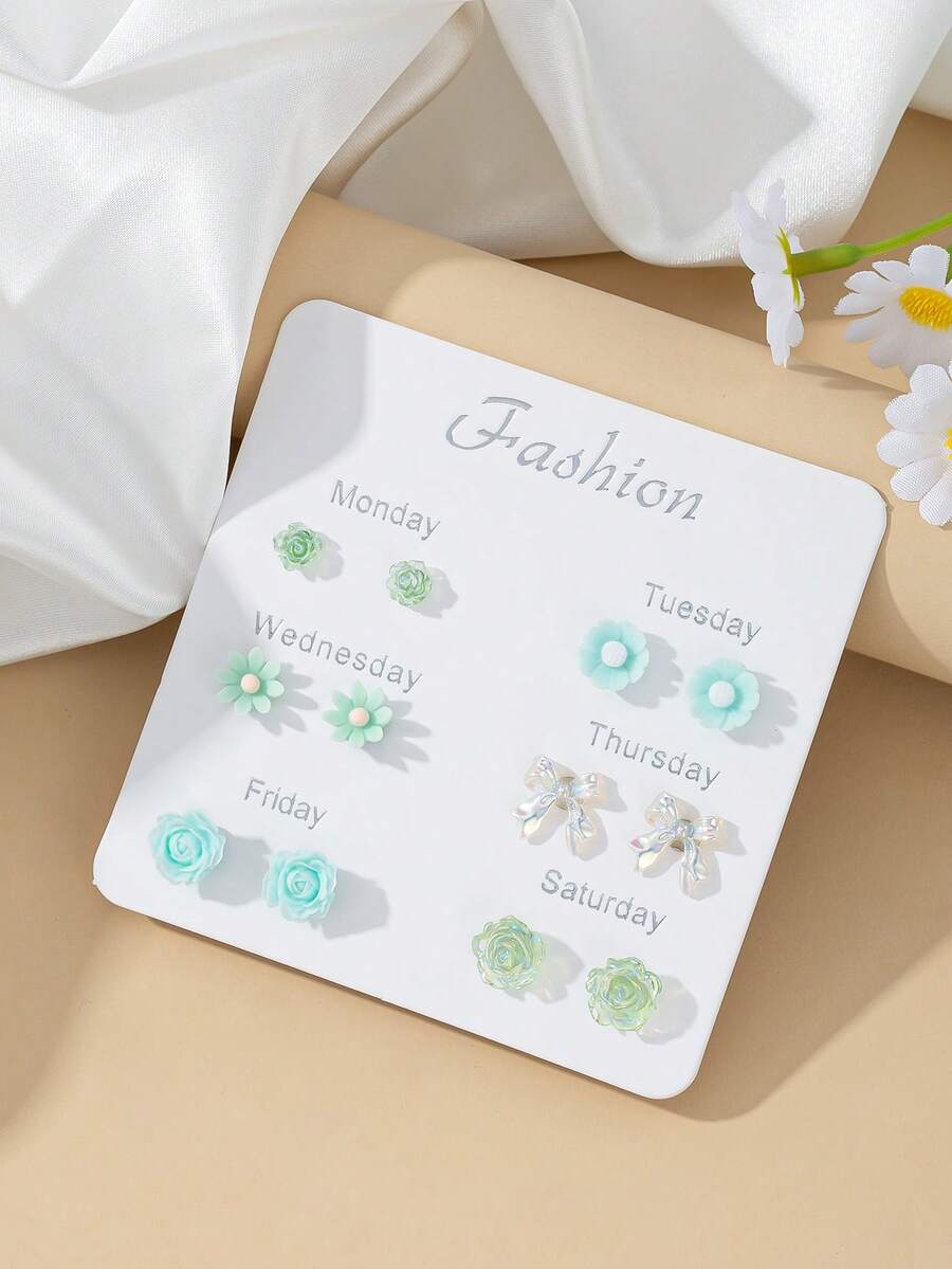 1組6對時尚金屬多款耳環套組,女性珠寶禮物 - 彩色 - 查看 1