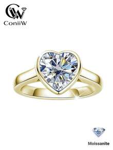 ConiiW 2 Carat 925 Sterling Silver Heart-Shaped Moissanite Ring, Romantic Classic Cute Versatile Fashion, High-Quality Unisex Jewelry, Suitable For Daily Wear, Parties, Weddings, Dates, Christmas, Valentine's Day, Mother's Day, Father's Day, And Other Occasions As Gifts, Also Suitable For Adult Ceremonies, Graduation Balls, Etc. - Gold - View 1