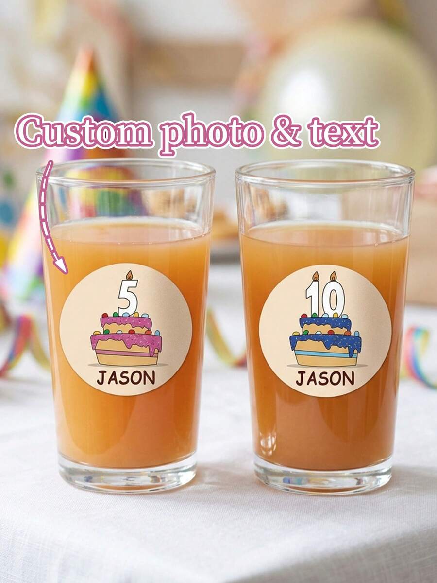 8/20/40pc Custom Birthday Cup Stickers, Personalized Name & Age Water Bottle Labels With Cartoon Candle Cake Design, Self-Adhesive Round Stickers, Celebration Labels, Baptism Invitations & Gift Wrapping Favors, Sweet Happy Birthday Party Decorations - Multicolor - View 1