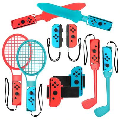 Bộ phụ kiện thể thao 16 trong 1, tương thích với trò chơi Switch Sports, bao gồm gậy golf/vợt tennis/dây đeo chân, thích hợp làm quà tặng trong các bữa tiệc, tương thích với tay cầm điều khiển Switch, bộ phụ kiện.