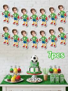 7/14/21pcs Customized Soccer Player Photo Banner, Personalized Face Soccer Banner, Hanging Decorative Flag, Soccer Background Wall, Sports Party Happy Birthday Celebration, For Boys, Party Supplies - Multicolor - View 30