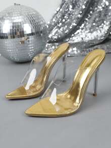 Fashionable High Heel Pointed Toe Transparent Crystal Heel Sandals, Spring/Summer - Gold - View 10