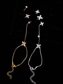 Vòng tay sang trọng, thanh lịch đính đá Cubic Zirconia lấp lánh hình bướm và hoa, kiểu dáng hoa lá thời trang. - Nhiều màu - Xem 6