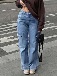 NVFelix 2026 Nuevos jeans de tiro alto, rectos y holgados para mujeres, elegante estilo casual Y2K streetwear, adecuado para primavera/verano - Azul - Ver 3