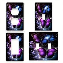 1pc[2D Flat Print]Deep Pink Floral Full Print Switch Panel PC Wear-Resistant Socket Cover Plate Fresh Floral Style Wall Decor Switch Protective Cover - B - View 2