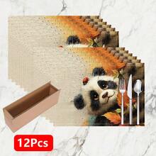 1pc/4pcs/6pcs Panda Pattern Linen Placemats, Suitable For Dining Table, All Season Decor, Modern Washable Table Mats, Room Decor, Coasters, Kitchen Dining Mats, Indoor Outdoor Party Decoration, Home Decor, Ideal Gift - Multicolor - View 15
