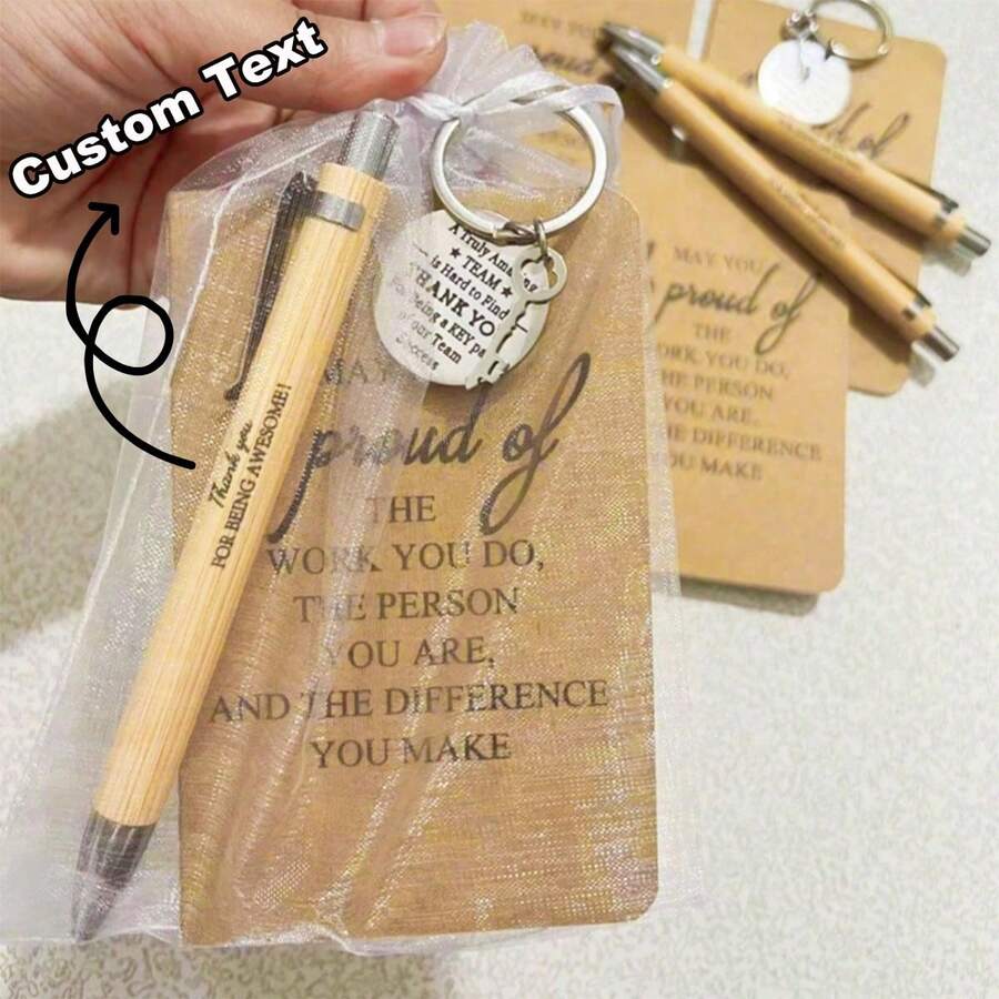 1/5/20/50pcs Set Personalized Customization Motivational Thank You Gift Set, Include Signature Pen, Gratitude Cards, Keychain And Gift Bags, Expressing Appreciation, Suitable For Birthday Party, Holiday, Office, Souvenir, Party Favor, Team Building Gift, And Other Small Party Gifts - Multicolor - View 1