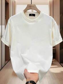 [10% de Descuento]Tienda Outlet: Camiseta de Manga Corta Estilo Americano, Corte Holgado, Cuello Redondo - Blanco - Ver 1