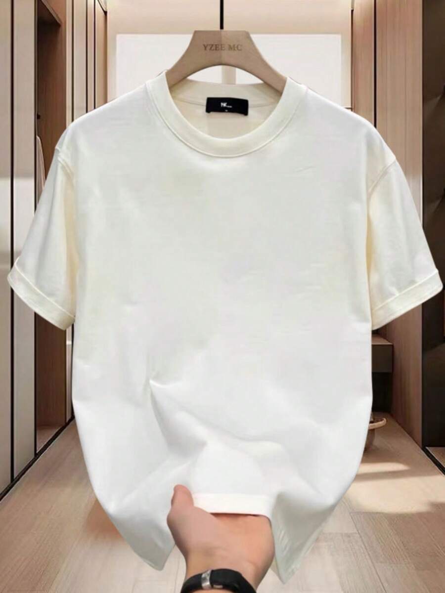[10% de Descuento]Tienda Outlet: Camiseta de Manga Corta Estilo Americano, Corte Holgado, Cuello Redondo - Blanco - Ver 1