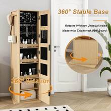 66" Jewelry Cabinet With A Full-Length Mirror, Standing Storage Cabinet With A Coat Rack, 2 Layers Of Built-In Shelves, Back 4 Layers Of Open Shelves, Oak - 白色 - 查看 6