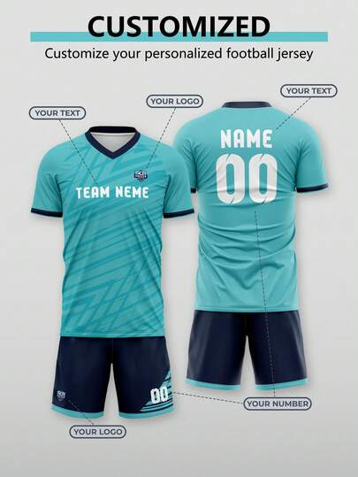 Bộ đồ thể thao bóng đá màu xanh bạc hà chủ đề World Cup 2026 gồm 2 món, bao gồm áo tay ngắn và quần short. Áo có thể được tùy chỉnh với tên, số, tên đội và logo (mặt trước và mặt sau) để phục vụ cho việc tập luyện, thi đấu và các hoạt động thể thao đồng đội.