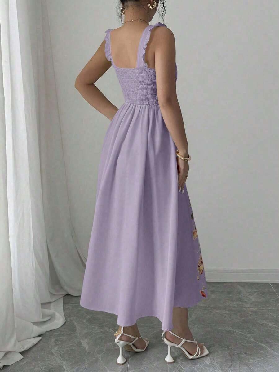 Vestido de línea A con estampado de patchwork en la cintura para mujer, elegante para vacaciones, ir al trabajo y uso diario, sin mangas - Morado - Ver 1