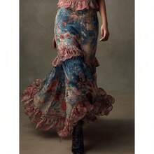 Vestido de mujer largo de moda para verano con estampado vintage y diseño de pastel sexy de talle alto elegante y cómodo - Azul - Ver 6