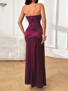 Vestido de verano WOWDARK, vestido elegante de fiesta con cuello en V, cintura con lazo y abertura alta, adecuado para el Día de San Valentín, citas, reuniones, fiestas, viajes, vacaciones, playa y otras ocasiones como bodas y primavera - Burdeos - Ver 5