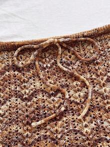 2 piezas Conjunto de top sin espalda de crochet y falda de cintura baja sexy para vacaciones, adecuado para festival de música, estilo bohemio, vacaciones, citas, té de la tarde - Multicolor - Ver 6