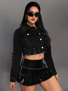 ICON Chaqueta corta de jean, casual y de moda para el uso diario - Negro - Ver 5