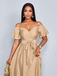 Vestido elegante de resort para mujer con escote y ajuste ceñido, apto para vacaciones, vida diaria y citas - Albaricoque - Ver 4