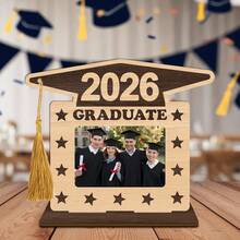 Boho Style Polished Wooden Graduation Photo Frame, With Tassel Decor And Graduation Cap Design - Vertical Rectangular Shape, Suitable For Displaying 2026 Graduation Certificate And Decorating Graduation Cap, Sturdy Frame As Graduation Gift Decor - Default - View 2