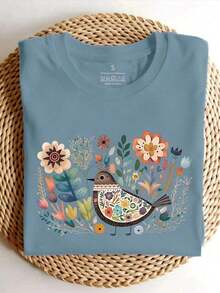 Camiseta de Mujer , Manga Corta, Estilo Casual, Tops Simples para Mujer - Neblina azul - Ver 1