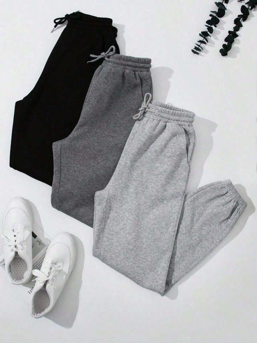 LUNE Conjunto de pantalón y sudadera con capucha de felpa casual para mujer, con cordón en la cintura y puños, en colores contrastantes - Multicolor 2 - Ver 1