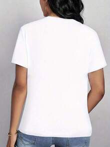 Camiseta de algodón 100% para mujer de talla grande, suave y transpirable - Diseño moderno con estampado de tortuga, mangas cortas, cuello redondo informal, ligera y cómoda, adecuada para uso diario. - Blanco - Ver 2