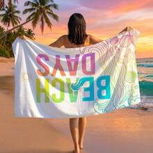 1pc Beach Days Starfish & Shell Print Beach Towel, Suitable For Travel, Outdoor Camping, Beach, Swimming, Beach Vacation - A - View 9
