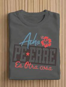 Acho PE*ERRE Women's T-Shirt With Spanish Text And Hibiscus Flower - Loose-Fitting Black Cotton T-Shirt With Light Blue "Acho" And Red "PE*ERRE" Logos, Hawaiian-Style "Es Otra Cosa" Slogan, Breathable Short-Sleeved T-Shirt, Suitable For Casual And Outdoor Use. - 白色 - 查看 4