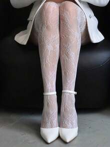 1 Pair Women's Neuron Cutout Fishnet Stockings – Sexy Sheer Mesh, Breathable And Durable With High Elasticity. Perfect To Match With Dresses, Suitable For Fashion Lovers, Ideal For Daily Wear, Shopping, Dating And Matching Outfits, A Great Choice For Spring And Summer. - 白色 - 查看 8