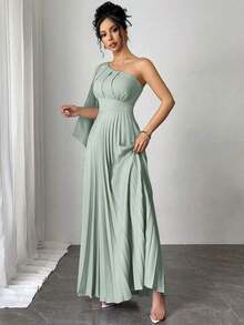 Nuevo vestido plisado sin mangas de color azul claro versátil para mujer, atuendo de vacaciones, vestido de verano - verde menta - Ver 4