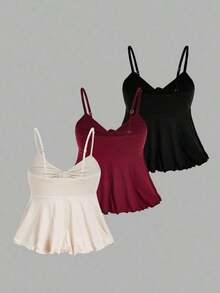 MOD Camisola de mujer con cordones de unicolor, multipaquete, estilo bohemio, adecuada para atuendos de playa, looks de vaquera occidental, blusas casuales, fiestas rave, festivales de música country - Multicolor - Ver 2