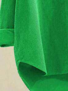Camisa de manga larga casual de mujer de pana con bordado de letras, primavera - Verde - Ver 4
