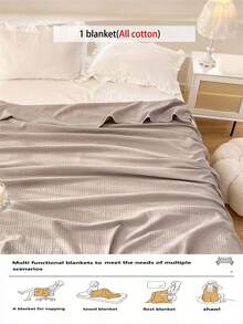 1 pieza Manta de gasa de punto de gofre suave y cómoda - Diseño a cuadros ultra delgado y transpirable | Adecuada para todas las estaciones | Lavable a máquina | Ideal para el verano y los sudores nocturnos | Manta de textura suave moderna | Decoración del hogar contemporánea | Tela de fácil cuidado minimalista | Adecuada para cama, sofá, almohada - Perfecta para relajarse y acurrucarse - Gofre gris - Ver 9
