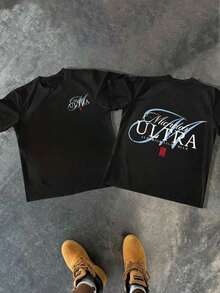 Camiseta de manga corta para hombre, 220g, 100% algodón, con estampado digital de doble cara, temática de cerveza Michelob ULTRA, cómoda y casual. - Negro - Ver 1