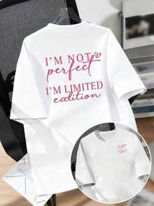 Fashionable Loose-Fitting Women's T-Shirt, Featuring A Bold "Limited Edition" Quote Design, Breathable And Comfortable Short-Sleeved Top, Soft Cotton Crew Neck T-Shirt, Ideal For Casual Outings And Minimalist Fashion Looks. - 白色 6 - 查看 8