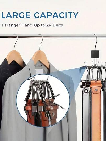 1/2 Packs Belt Hanger, 6 Hooks, Closet Belt Organizer, 360° Swivel, Space Saving, Also For Bras, Tank Tops, Ties, Scarves, Purses, Etc., Perfect For Gender Reveal Parties, Birthdays, Weddings, Gatherings, A Perfect Gift For Coworkers, Friends, And Family, And Ideal For Back To School.