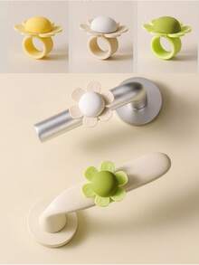 2pcs Cartoon Flower Door Knob Protector, Silicone Material Quiet Anti-Collision, Easy Installation - Flower Style - View 2