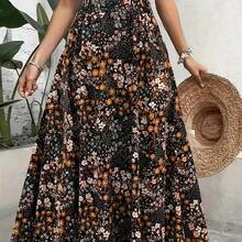 Elegant Summer Beach Dress, Midi Dress With Ruffles And Floral Print, High Waist With Elastic Waistband, Vintage Vacation Style - 混合顏色 - 查看 7
