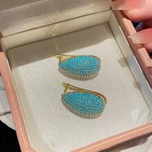 1 Pair Copper Cubic Zirconia Pave Curved Hoop Earrings, European And American Luxury Niche Design Earrings, Versatile Daily Wear Earrings For Women - Fashion Earrings - View 7