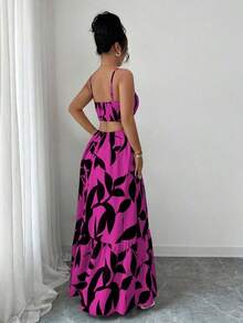 Vestido largo elegante de mujer con estampado y cintura ceñida - Multicolor - Ver 5