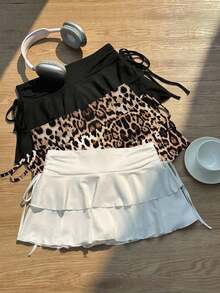 Set de 3 faldas casuales minimalistas con pliegues en la cintura en color negro, blanco y rojo vino, adecuadas para conciertos, cruceros y clubes - Multicolor 6 - Ver 1