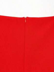 Blusa corta de primavera 2026 con mangas abullonadas asimétricas, cuello redondo y diseño con cremallera en la espalda, estilo callejero de verano - Rojo - Ver 8