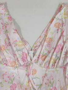Vestido largo primavera plisado con hombros al descubierto estampado elegante y favorecedor estilo europeo - Rosa - Ver 8