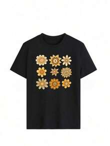 Camiseta de cuello redondo y mangas cortas de ropa fashion, fabricada enéxico, para la temporada primavera-verano 2025.Con estampado de dibujos animados, un modelo de pareja, apta para usar tanto por dentro como por fuera, para oficina y estilo casual, diseñpara hombres y mujeres, en unidad individual.blusas para mujer playeras de mujer blusas casuales para dama - Negro - Ver 2