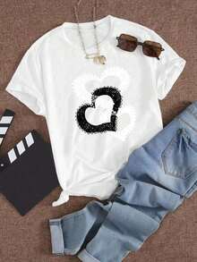 Camiseta de mujer con estampado de letras, holgada y casual, con diseño estampado, sencilla y elegante. - Blanco - Ver 1
