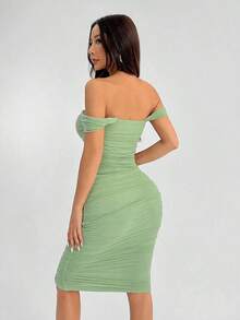 Vestido verde de hombros descubiertos para vacaciones de primavera, ropa barata de verano, vestido de verano, vestido de primavera, vestido pastel, vestido de playa para mujer, vestido largo de playa, vestido de verano - Verde - Ver 3