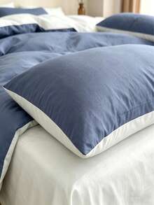New Solid Color Patchwork Nordic Style Simple Polyester Duvet Cover 3 Pieces Set - Dusty Blue - View 4