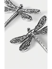 Noxbound 2 pièces Élégant style vintage de la cour Clips pour cheveux en métal en forme de libellule, accessoires pour cheveux en alliage de 5 cm/1,97 po, convenant pour le port quotidien, le maquillage, le bain, les déplacements, les vacances, les sorties, l'école, les fêtes, les festivals, les cadeaux. Pinces plates, pinces à pression, barrettes, pinces à cheveux, accessoires pour la tête, épingles à cheveux - Argent ancien - Voir 3